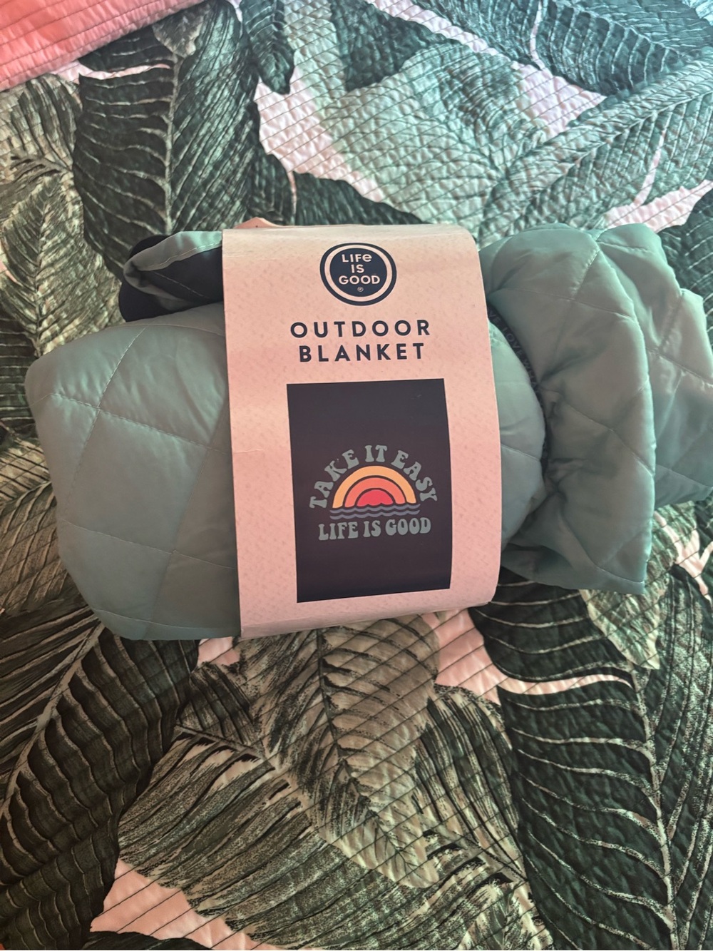 Life Is Good Mint Green Quilted Outdoor Blanket